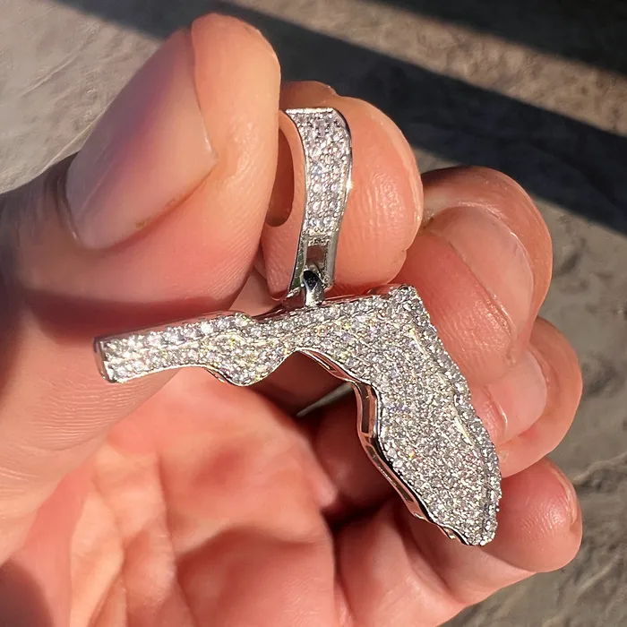 Bling Cartel Necklaces 925 Sterling Silver State of Florida CZ Iced FL Bling Pendant