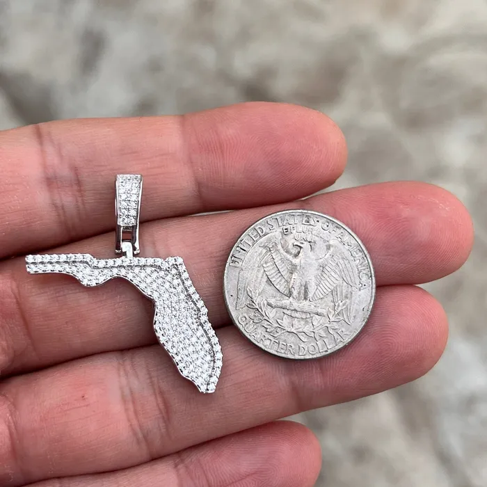 Bling Cartel Necklaces 925 Sterling Silver State of Florida CZ Iced FL Bling Pendant