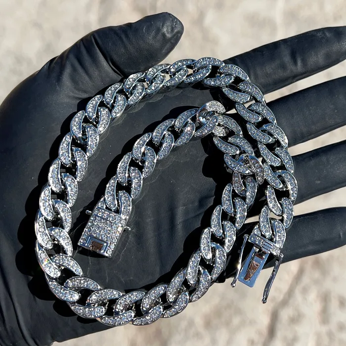 Bling Cartel Necklaces Cuban Link Chain Iced CZ Silver Tone Bling Out Necklace 13mm 1624