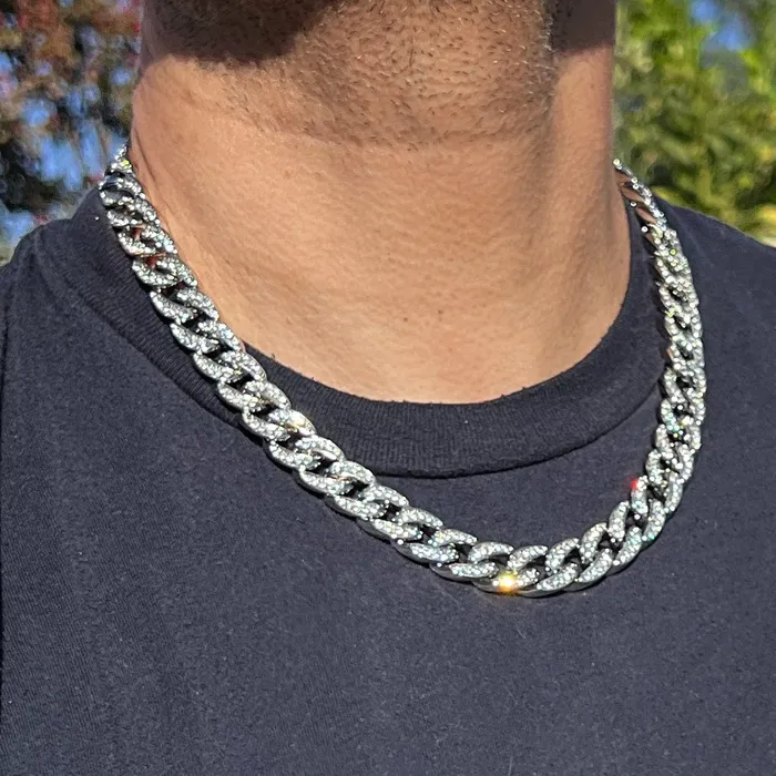 Bling Cartel Necklaces Cuban Link Chain Iced CZ Silver Tone Bling Out Necklace 13mm 1624
