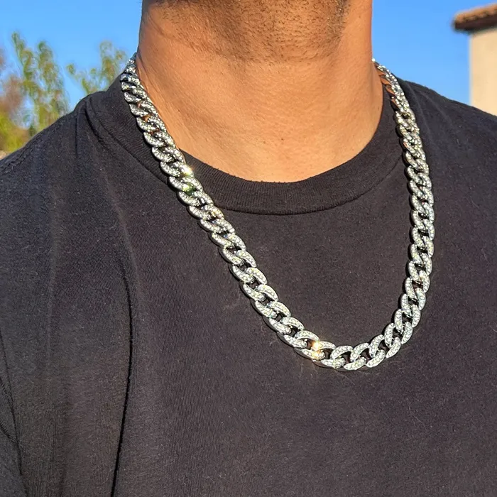 Bling Cartel Necklaces Cuban Link Chain Iced CZ Silver Tone Bling Out Necklace 13mm 1624