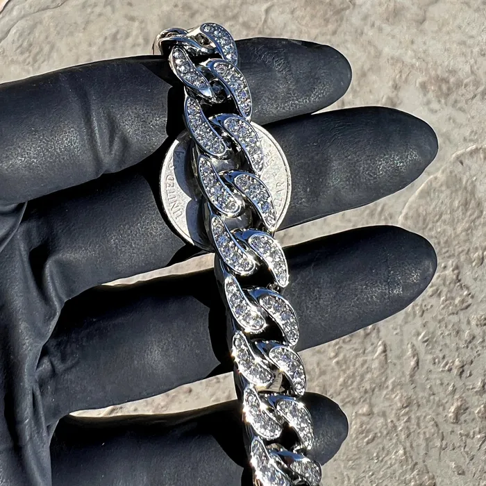 Bling Cartel Necklaces Cuban Link Chain Iced CZ Silver Tone Bling Out Necklace 13mm 1624