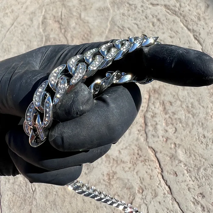 Bling Cartel Necklaces Cuban Link Chain Iced CZ Silver Tone Bling Out Necklace 13mm 1624