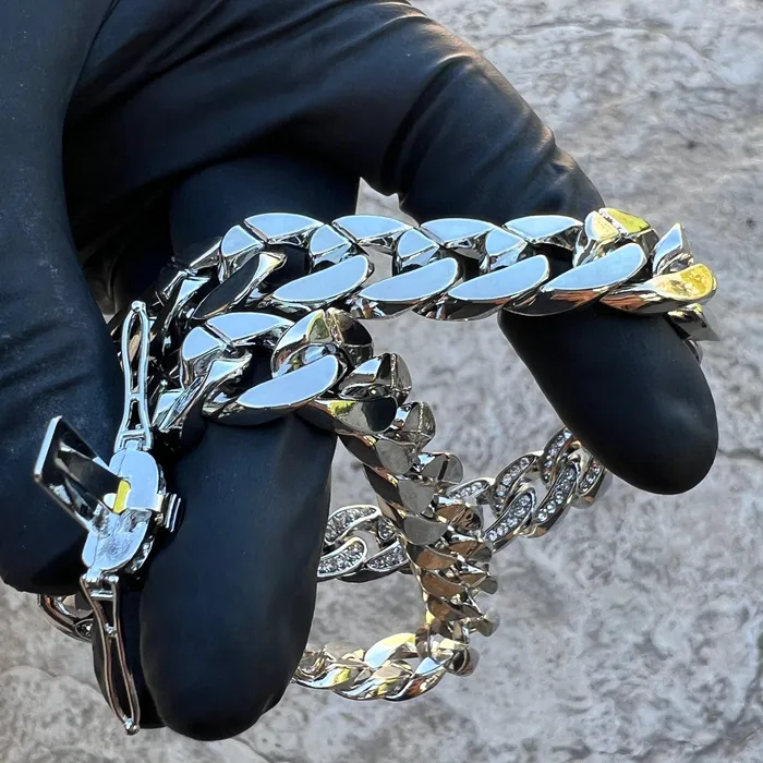 Bling Cartel Necklaces Cuban Link Chain Iced CZ Silver Tone Bling Out Necklace 13mm 1624