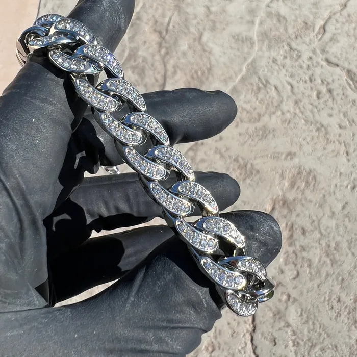 Bling Cartel Necklaces Cuban Link Chain Iced CZ Silver Tone Bling Out Necklace 13mm 1624