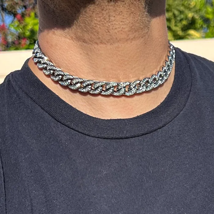 Bling Cartel Necklaces Cuban Link Chain Iced CZ Silver Tone Bling Out Necklace 13mm 1624