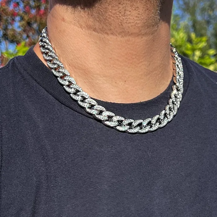 Bling Cartel Necklaces Cuban Link Chain Iced CZ Silver Tone Bling Out Necklace 13mm 1624