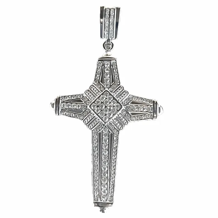 Bling Cartel Necklaces Mens Latin Cross Hip Hop Pendant Silver Tone Iced Bling Out CZ 5