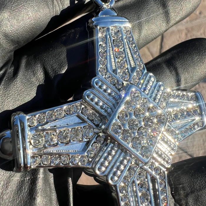 Bling Cartel Necklaces Mens Latin Cross Hip Hop Pendant Silver Tone Iced Bling Out CZ 5