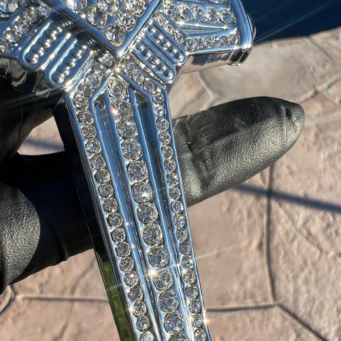 Bling Cartel Necklaces Mens Latin Cross Hip Hop Pendant Silver Tone Iced Bling Out CZ 5