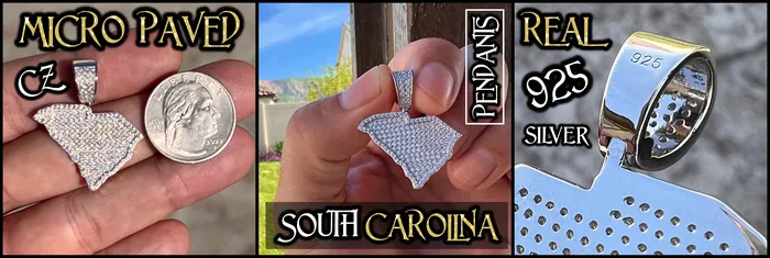Bling Cartel Necklaces Sterling Silver State of South Carolina CZ Iced CZ Pendant