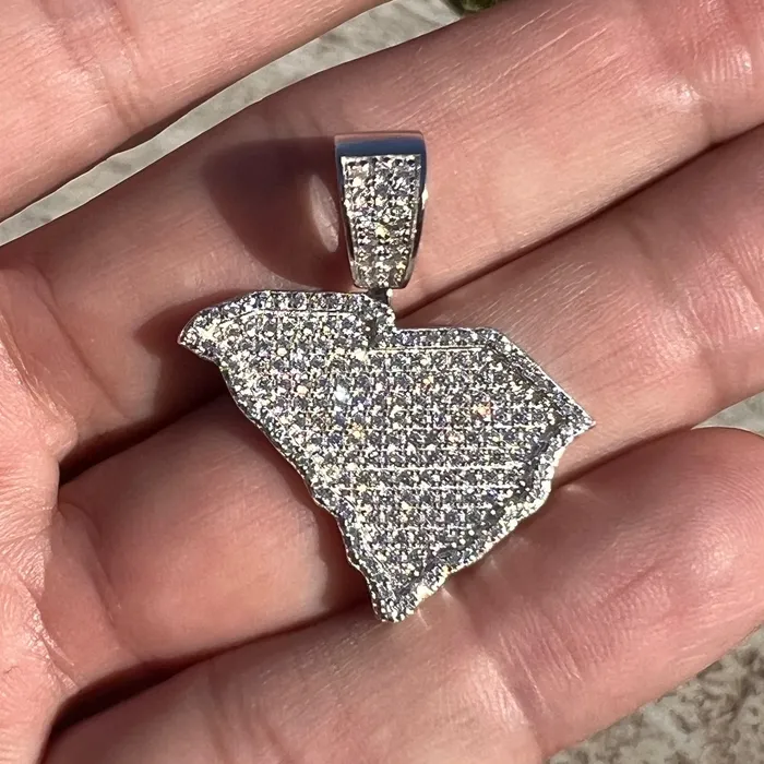 Bling Cartel Necklaces Sterling Silver State of South Carolina CZ Iced CZ Pendant