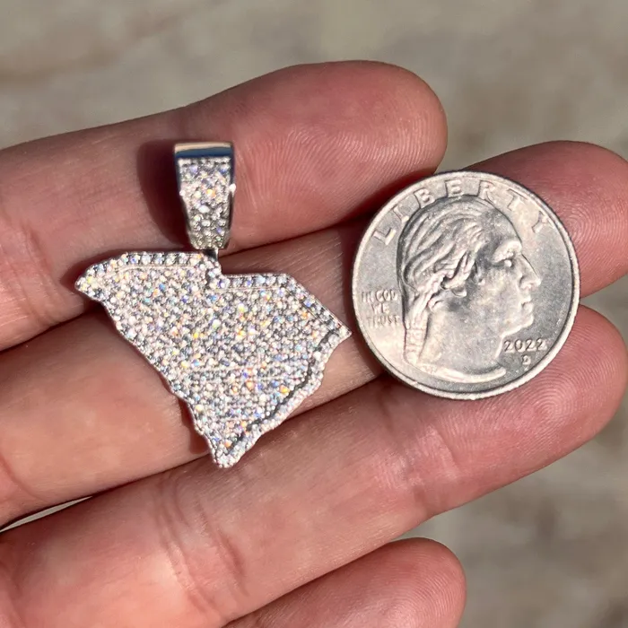 Bling Cartel Necklaces Sterling Silver State of South Carolina CZ Iced CZ Pendant