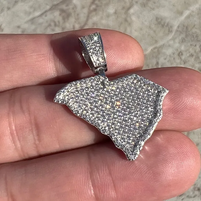 Bling Cartel Necklaces Sterling Silver State of South Carolina CZ Iced CZ Pendant
