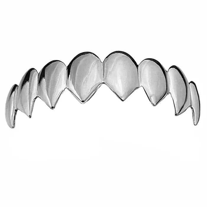 Bling Cartel Rings Shark Grillz Eight Top Teeth Plain Silver Tone