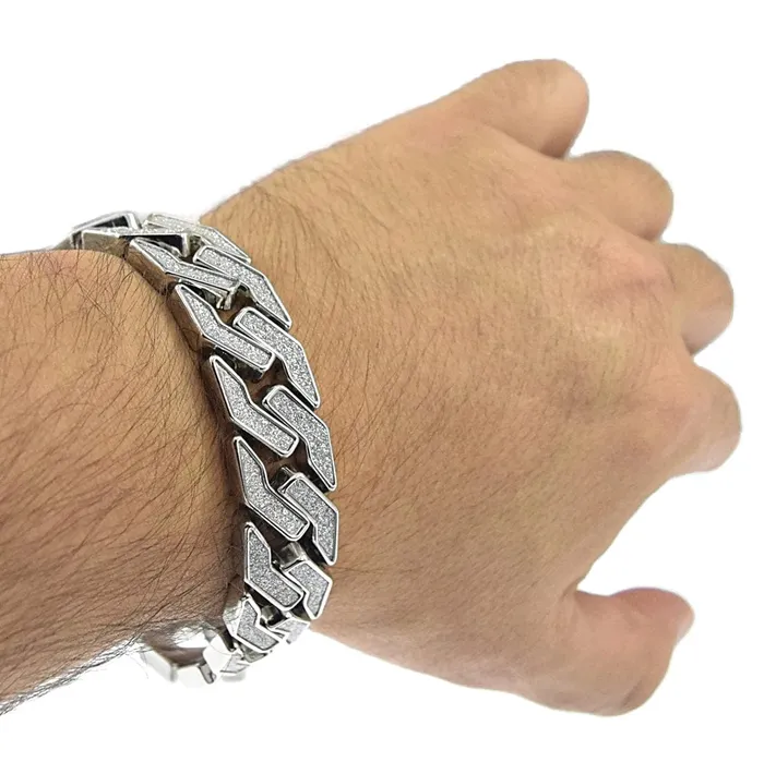 Bracelets Bling Cartel Admin Sand Blast Silver Tone Squared Bracelet 85