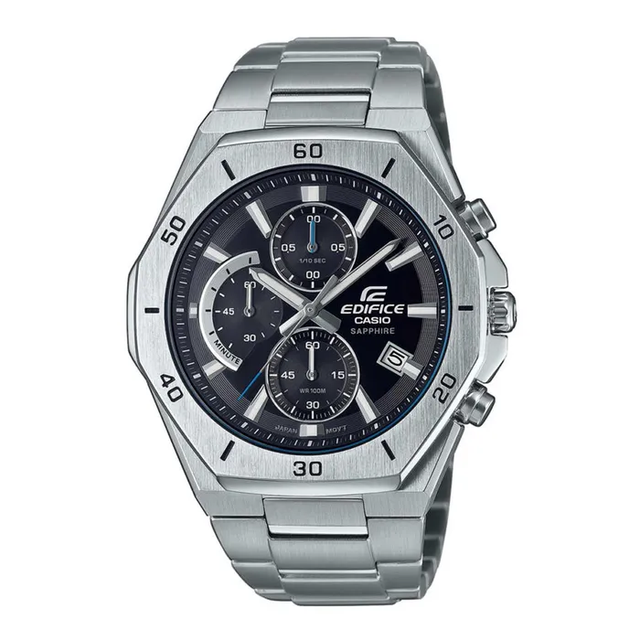 Bracelets Casio Mens Watch Edifice Chronograph Black Dial Silver Tone Bracelet EFB680D1A Casio