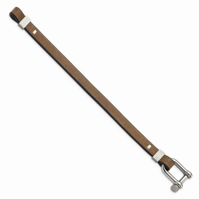 Bracelets Chisel Stainless Steel Brushed and Polished BlackBrown Leather 775in Bracelet