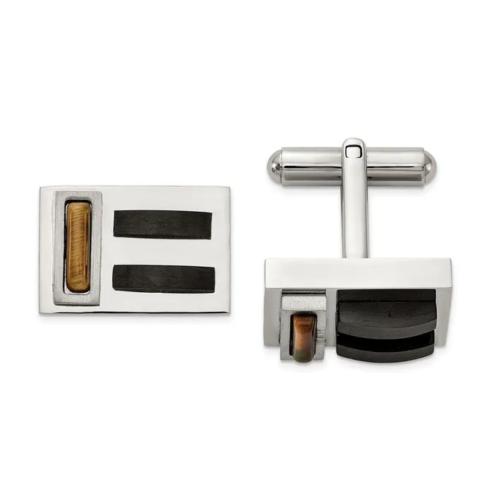 Bracelets Chisel Stainless Steel Brushed and Polished Black IP wTigers Eye Cufflinks