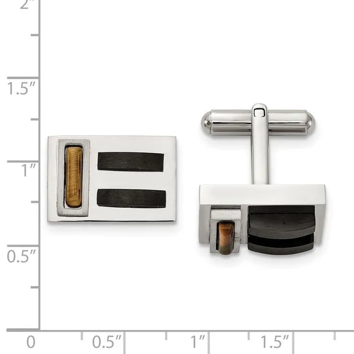 Bracelets Chisel Stainless Steel Brushed and Polished Black IP wTigers Eye Cufflinks