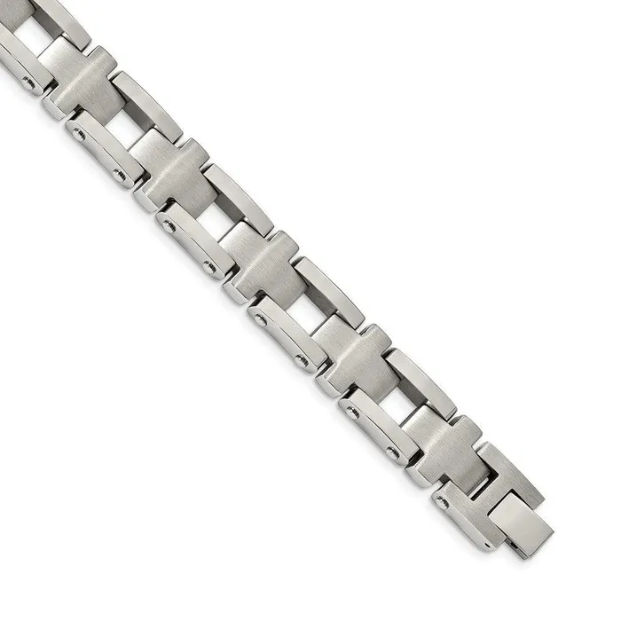 Bracelets Chisel Stainless Steel Brushed and Polished Cross 85in Link Bracelet