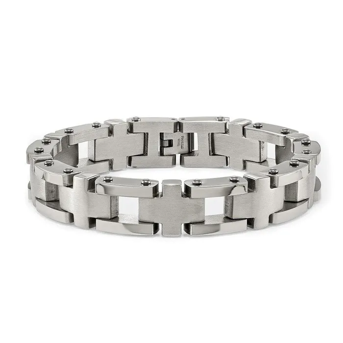 Bracelets Chisel Stainless Steel Brushed and Polished Cross 85in Link Bracelet