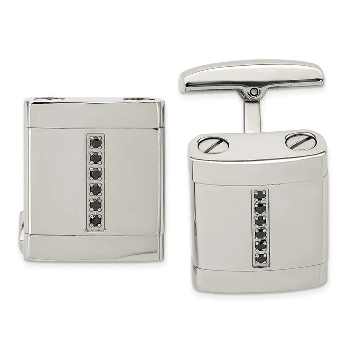 Bracelets Chisel Stainless Steel Polished Black CZ Cufflinks
