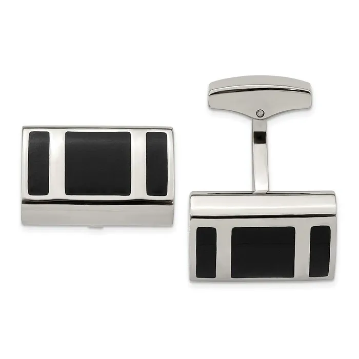 Bracelets Chisel Stainless Steel Polished Black Rubber Rectangle Cufflinks