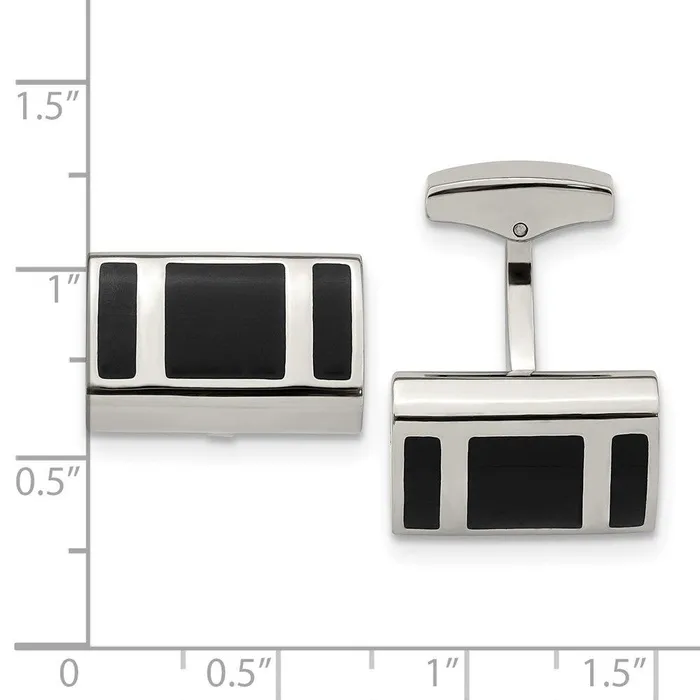 Bracelets Chisel Stainless Steel Polished Black Rubber Rectangle Cufflinks