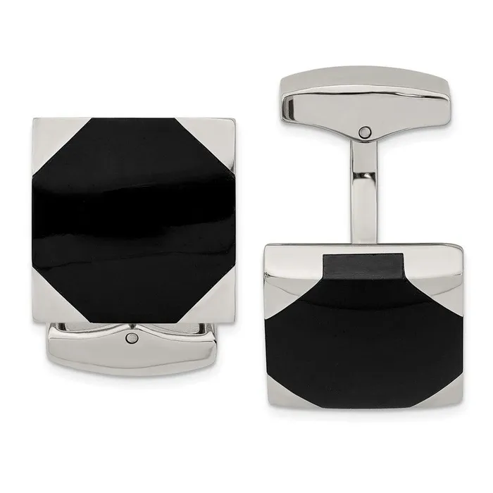 Bracelets Chisel Stainless Steel Polished Black Rubber Square Cufflinks