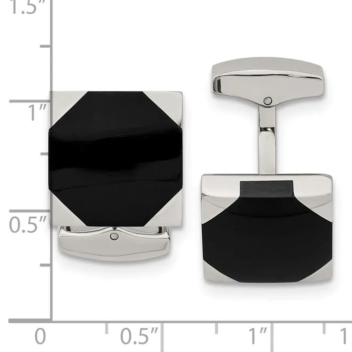 Bracelets Chisel Stainless Steel Polished Black Rubber Square Cufflinks