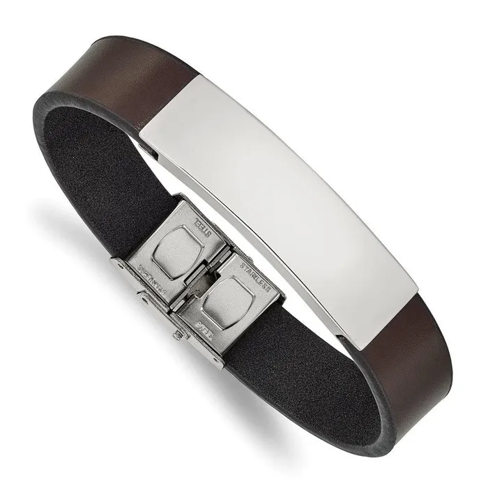 Bracelets Chisel Stainless Steel Polished Brown Leather 825in ID Bracelet