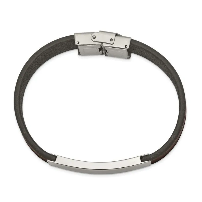 Bracelets Chisel Stainless Steel Polished Brown Leather 825in ID Bracelet