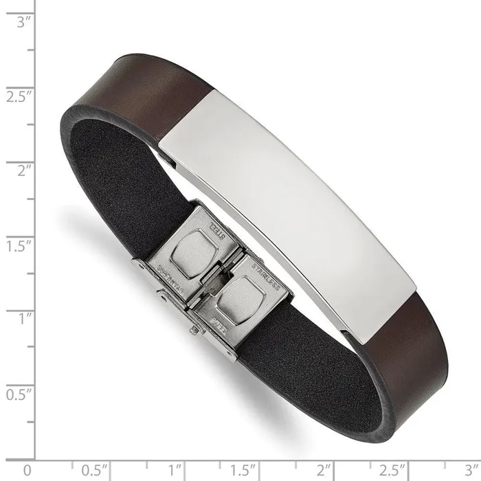 Bracelets Chisel Stainless Steel Polished Brown Leather 825in ID Bracelet