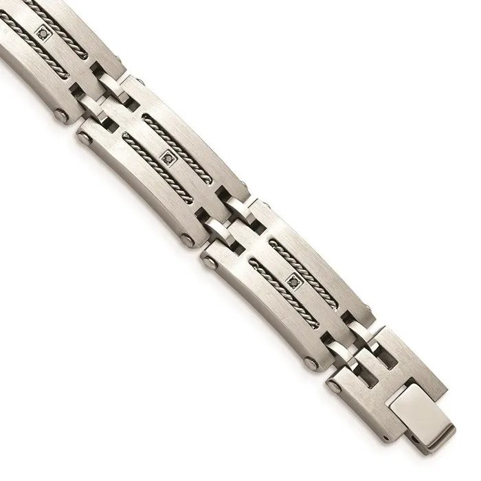 Bracelets Chisel Stainless Steel PolishedBrushed 110ct tw Diamond Bracelet