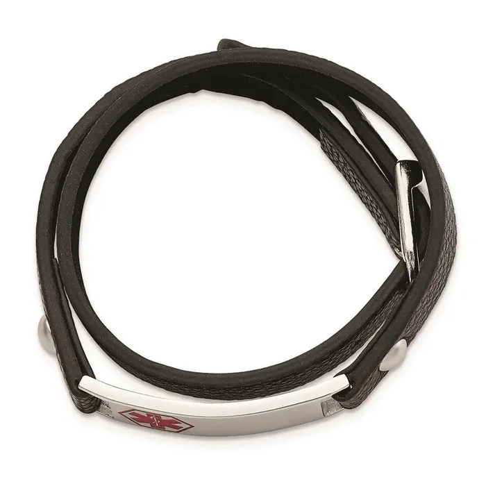 Bracelets Chisel Stainless Steel Polished Enamel Leather Wrap Medical Adj Bracelet