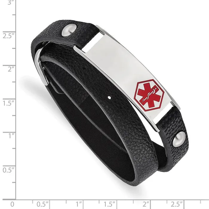 Bracelets Chisel Stainless Steel Polished Enamel Leather Wrap Medical Adj Bracelet