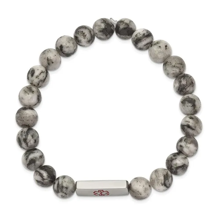 Bracelets Chisel Stainless Steel Polished Medical ID Lotus Jasper Bead Stretch Bracelet