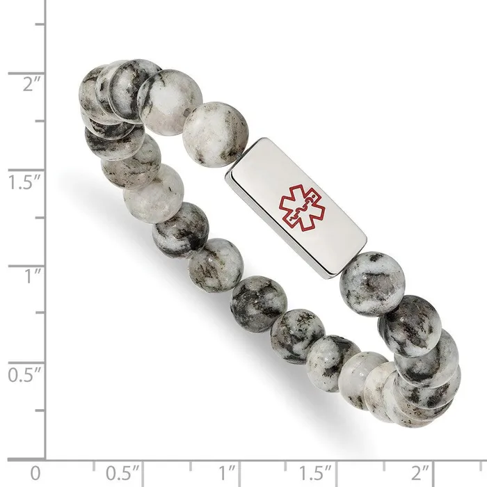 Bracelets Chisel Stainless Steel Polished Medical ID Lotus Jasper Bead Stretch Bracelet