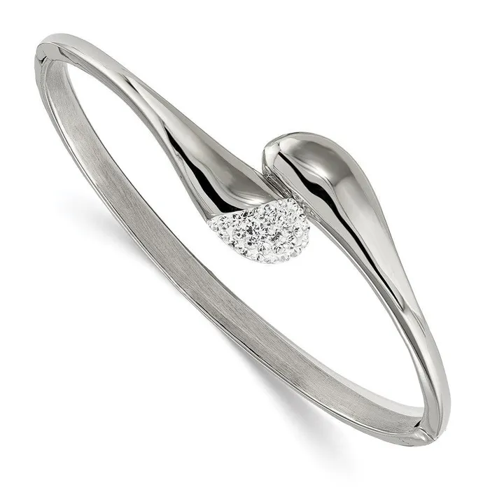 Bracelets Chisel Stainless Steel Polished Preciosa Crystal Hinged Bangle