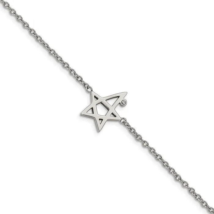 Bracelets Chisel Stainless Steel Polished with Swarovski Crystals 75in w1in ext Star Brac
