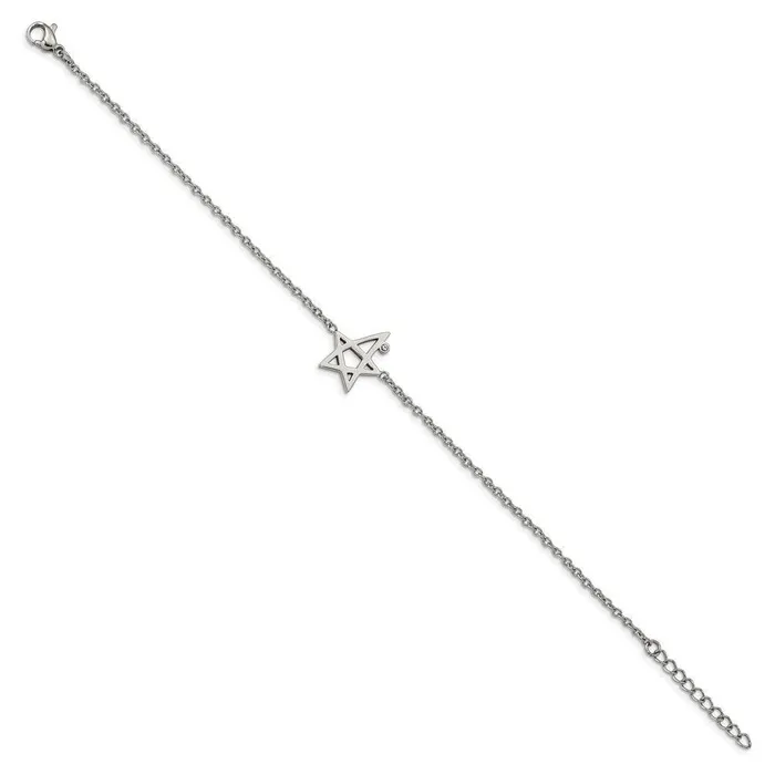 Bracelets Chisel Stainless Steel Polished with Swarovski Crystals 75in w1in ext Star Brac