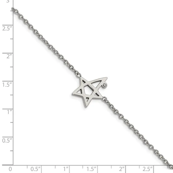 Bracelets Chisel Stainless Steel Polished with Swarovski Crystals 75in w1in ext Star Brac