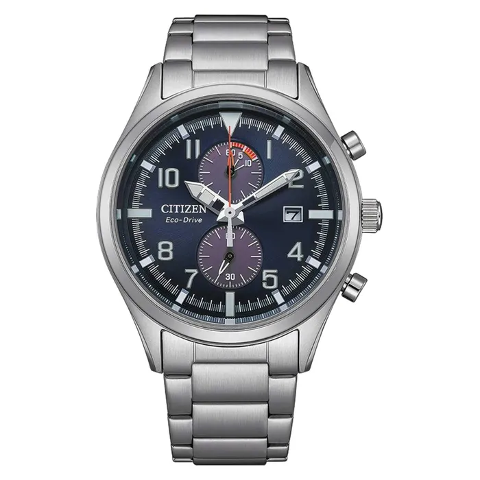 Bracelets Citizen Citizen Mens Chrono Watch EcoDrive Blue Dial Stainless Steel Bracelet CA702881L