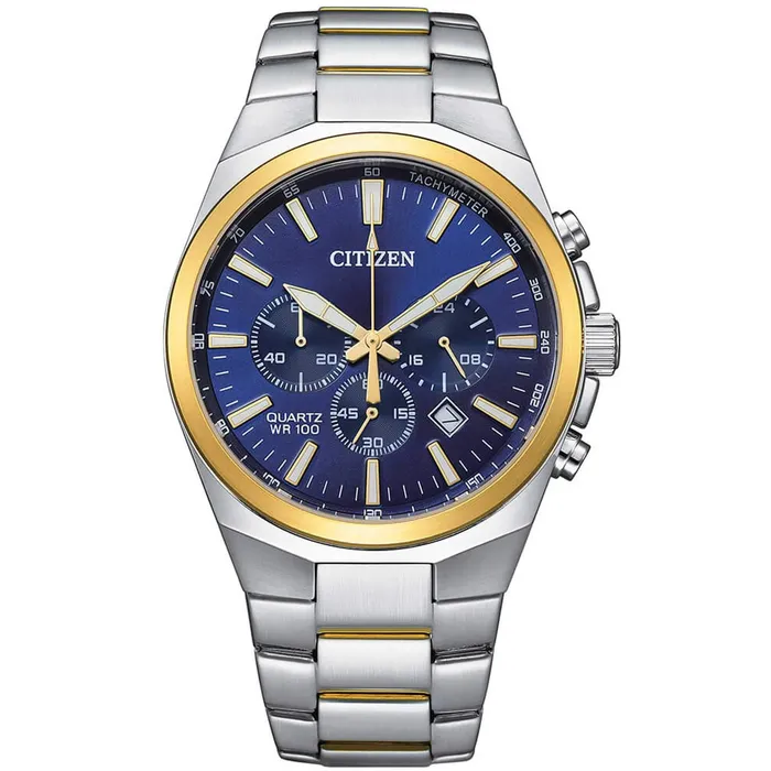Bracelets Citizen Citizen Mens Watch Chronograph Date Display Blue Dial Steel Bracelet AN817652L