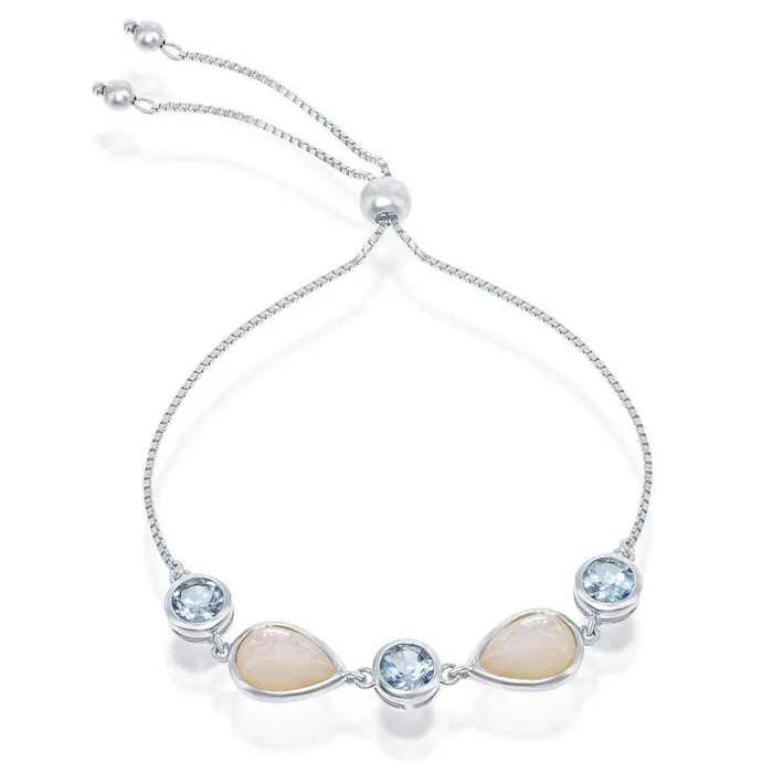 Bracelets Classic Sterling Silver Blue Topaz and MOP Adjustable Bolo Bracelet