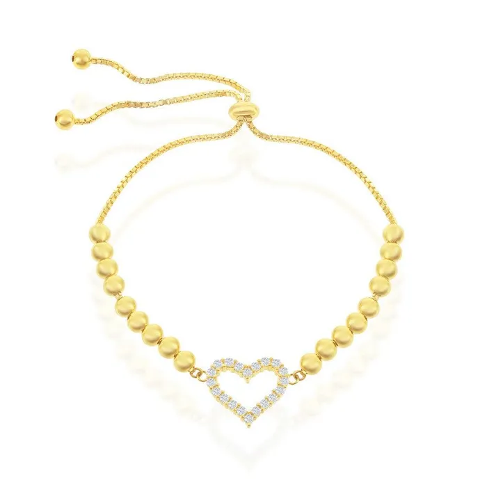 Bracelets Classic Sterling Silver GP CZ Heart Beaded Adjustable Bolo Bracelet