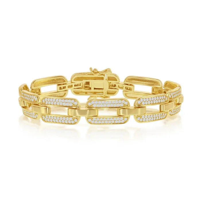 Bracelets Classic Sterling Silver Wide CZ Linked Bracelet Gold Plated
