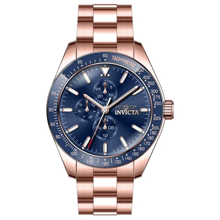 Bracelets Invicta Invicta Mens Chronograph Watch Aviator Blue Bezel Rose Gold Bracelet 38971