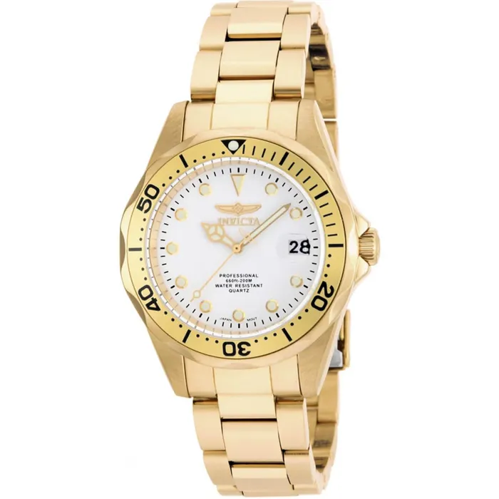 Bracelets Invicta Invicta Mens Quartz Watch Pro Diver White Dial Yellow Gold Bracelet 17053